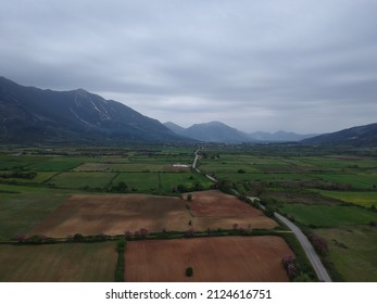 Arial View Farm Fields In Valley Of Paramythia Town In Epirus, Greece