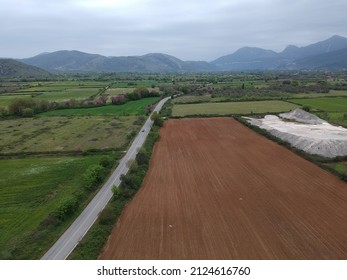 Arial View Farm Fields In Valley Of Paramythia Town In Epirus, Greece