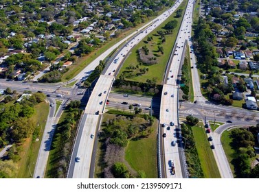 Arial View Of A Highway Taken With A Drone.