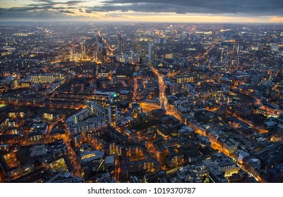 Arial View Of London At Dusk