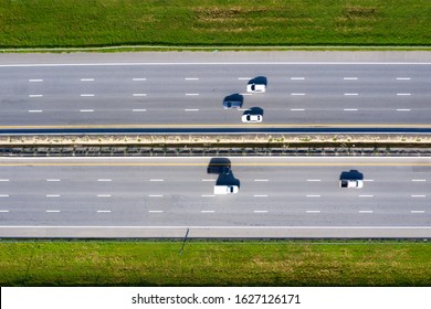 Arial View Of Modern Transportation With Expressway Road  Highway Top View. Important Infrastructure.