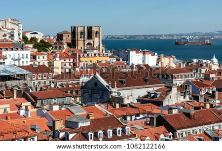 Arial view on red roofs at Lisabon, Portugal