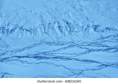 Arial View On Rivers Of Thorsmork In Iceland - Winter Landscape, Photo With Copy Space