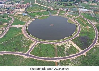Arial view over Beungthatluang park in Vientiane capital Laos, with clear skyin summer season.