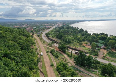 Arial View Of The Road Along The Mekong Riverside.