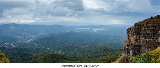 Arial View Of The Town Of Tkibuli. Beautifol Landscape; Georgia. Travel