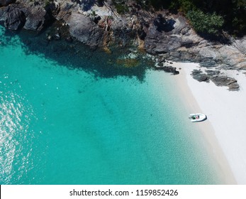 Arial View Using DJI Drone Of Beautiful Whitehaven Beach Whitsundays Queensland Australia Crystal Clear Blue Water