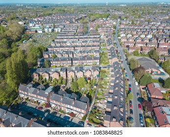 Ariel Drone View Houses In Manchester England Residential