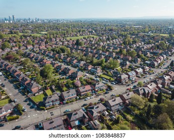 Ariel Drone View Houses In Manchester England Residential