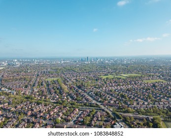 Ariel Drone View Houses In Manchester England Residential