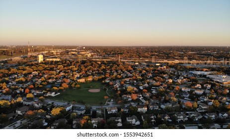 Ariel Drone View Of Small Town