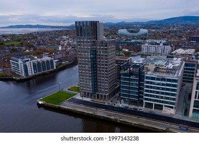 Ariel Shot Of Dublin Docklands With The Aviva Stadium In The Background, November 2019