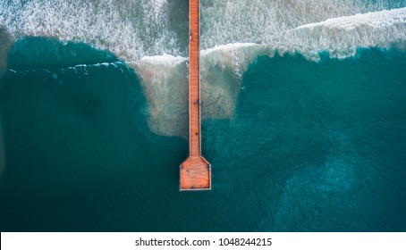 Ariel Shot Of Pacific Beach Pier In San Diego