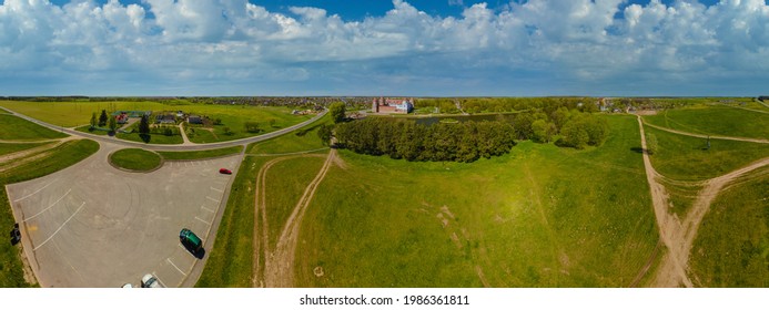 Ariel View Flying Drone, Highway Road On A Sunny Day In Summer