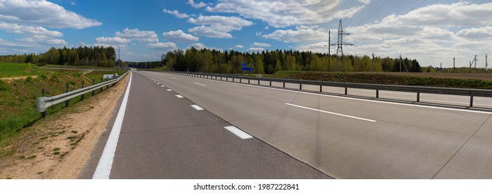 Ariel View Flying Drone, Highway Road On A Sunny Day In Summer