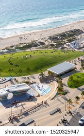 Ariel View Of The Foreshore Of People On The Lawn And Skate Parks, Scarborough Foreshore, Perth Western Australia Sept 2019.