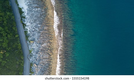 Ariel View Of Houshi Fringing Reef Beauty Ocean With Blue Sky At Little Liuqiu Pingtung,Taiwan Beautiful Sea View