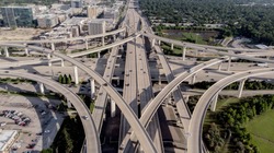 Ariel View Of I-10 Freeway Intersecting With Beltway 8 In Houston Texas.
