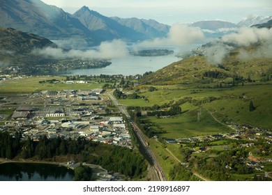 Ariel View Over The Town Of Fox Glacier In New Zealand