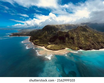 Ariel view of Nā Pali Coast in Kauai Hawaii