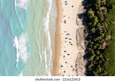 Ariel View Of Pineto Beach In Abruzzo Italy Sandy Shore Tide Sea Clear Holiday