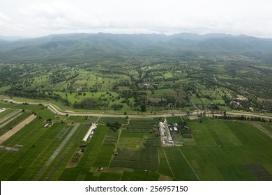 Ariel View Of Rice Field And Mountain,Chiangmai,Thailand