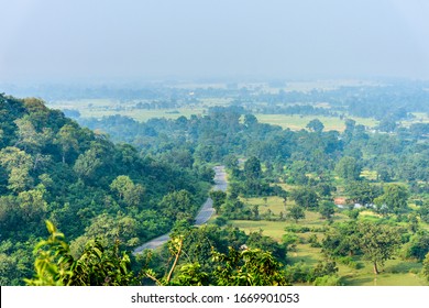 Ariel View Of The Road Passing Through The Jungle In India