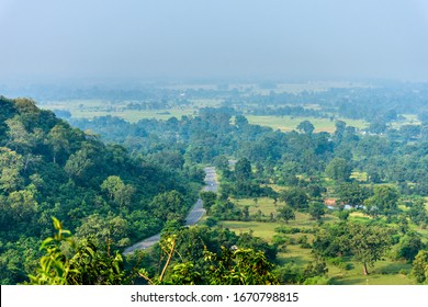 Ariel View Of The Road Passing Through The Jungle In India