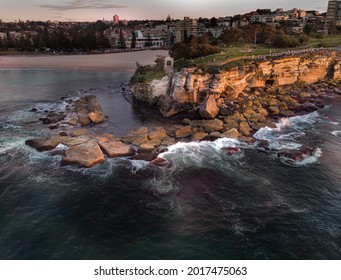 Ariel View Of Sunrise At Coogee Beach In Australia.