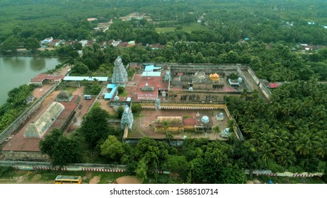 Ariel View Of Thiruvizhi Mazhalai Temple Located In Thanjavur District, Tamilnadu, India.