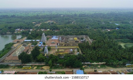 Ariel View Of Thiruvizhi Mazhalai Temple Located In Thanjavur District, Tamilnadu, India.