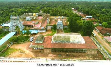 Ariel View Of Thiruvizhi Mazhalai Temple Located In Thanjavur District, Tamilnadu, India.