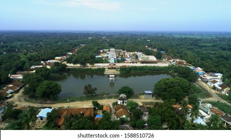 Ariel View Of Thiruvizhi Mazhalai Temple Located In Thanjavur District, Tamilnadu, India.