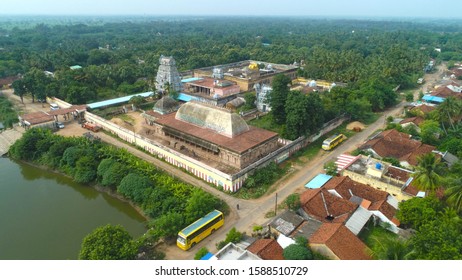 Ariel View Of Thiruvizhi Mazhalai Temple Located In Thanjavur District, Tamilnadu, India.