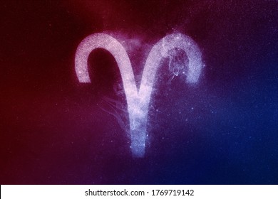 Aries Zodiac Sign Red Blue. Abstract night sky background - Shutterstock ID 1769719142