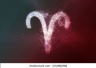 Aries Zodiac Sign White Red. Night sky Abstract background - Shutterstock ID 1552882988