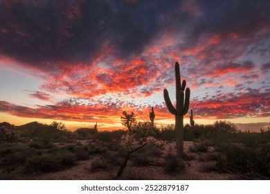 Arizona desert sunset with Saguaro Cactus silhouettes - Powered by Shutterstock