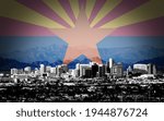 Arizona Flag over Phoenix Skyline Stylized Panorama