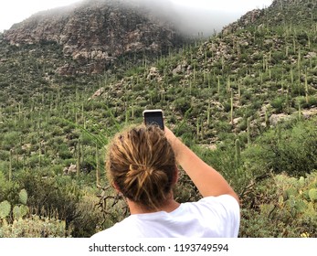 Arizona Hiking Adventures - Taking Photos Of The Catalina Mountains In Tucson, Arizona With IPhone.