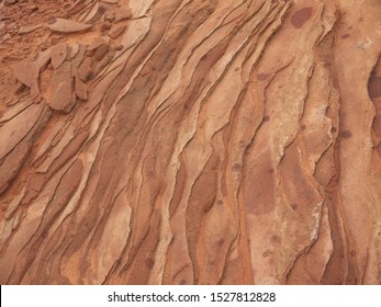 Arizona Red Desert Landscape Texture, Close Up View, Martian Red Rock Strata, Layered Sandstone Red Rock Formation 