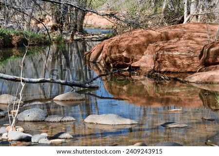 Arizona Sedona Red Rock State Park Oak Creek Reflection of trees and Rocks