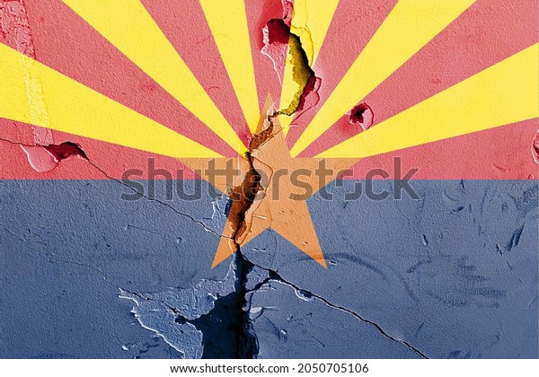 Arizona State\
Flag icon grunge pattern painted on old weathered broken wall\
background, abstract US State Arizona politics economy society\
history issues concept texture\
wallpaper
