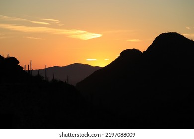 Arizona Sunrise Over The Tucson Mountains.