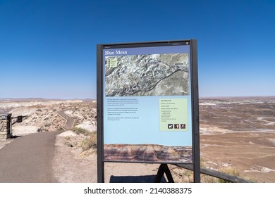 Arizona, USA - July 1: Trailhead Map And Information Sign For The Blue Mesa Trail In Petrified Forest National Park