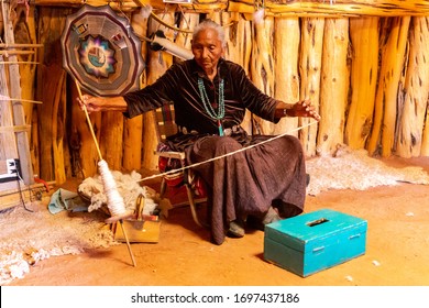 ARIZONA, USA - MARCH 29, 2020: Old Navajo woman in Navajo nation reservation at Monument Valley, Arizona, USA