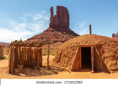 ARIZONA, USA - MARCH 29, 2020: Native american hogans in Navajo nation reservation at Monument Valley, Arizona, USA