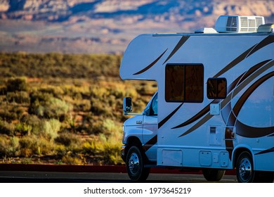 Arizona, USA - May, 2020: RV The American Mountains. Travel With The Family In The United States. Recreational Vehicle