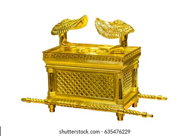 The Ark of the Covenant with figures of cherubim, Jewish religious symbol, isolated on white background
