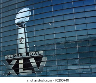 ARLINGTON - JAN 26: Preparations Are Underway For Super Bowl XLV. A View Of The Super Bowl Trophy On The Side Of Cowboys Stadium In Arlington, Texas. Taken January 26, 2011 In Arlington, TX.