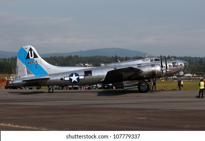 ARLINGTON - JULY 14: A B17 Flying Fortress Bomber flew at the Arlington Fly In airshow on July 14, 2012 in Arlington Washington State